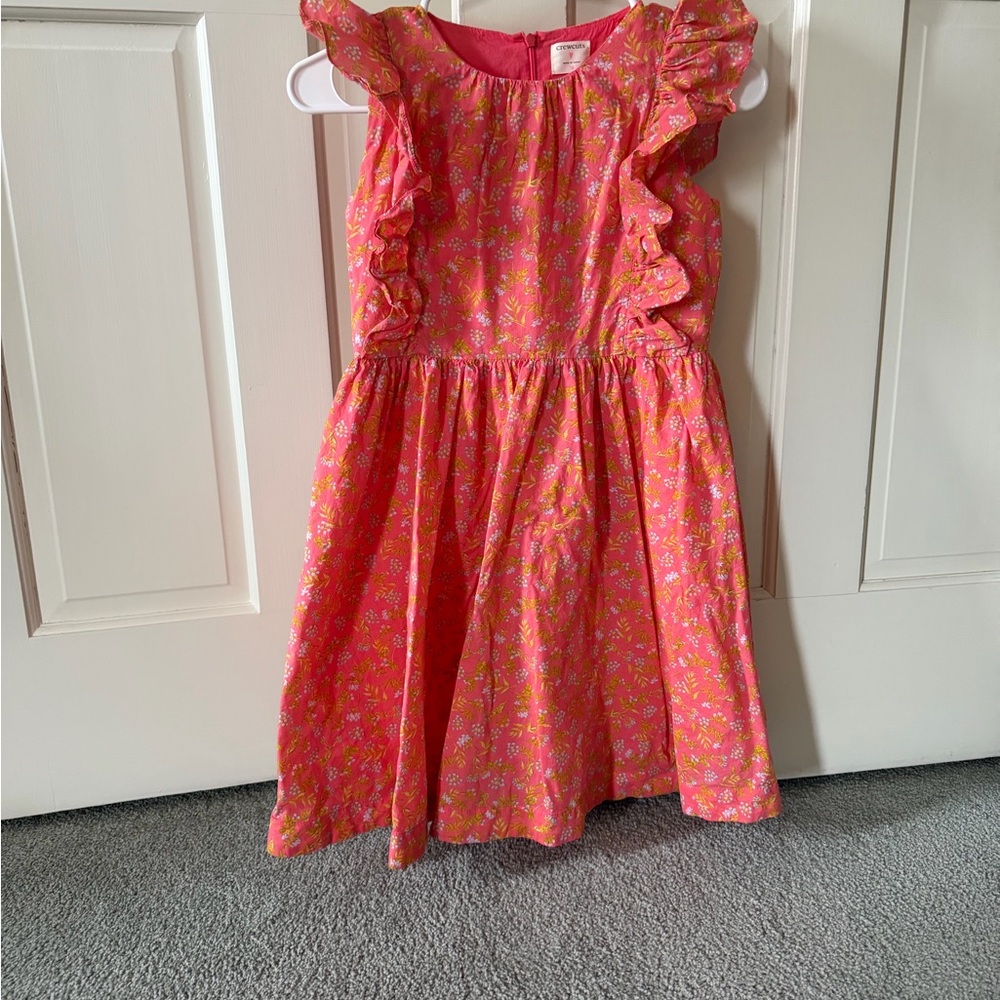 J Crew Pink Floral Girls Dress with Ruffle Sleeves